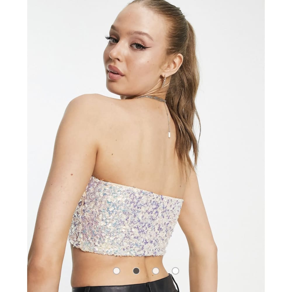 Miss selfridge size 12 festival mermaid sequin bandeau top in pink - clothing tops clothing & fashion - top womenās