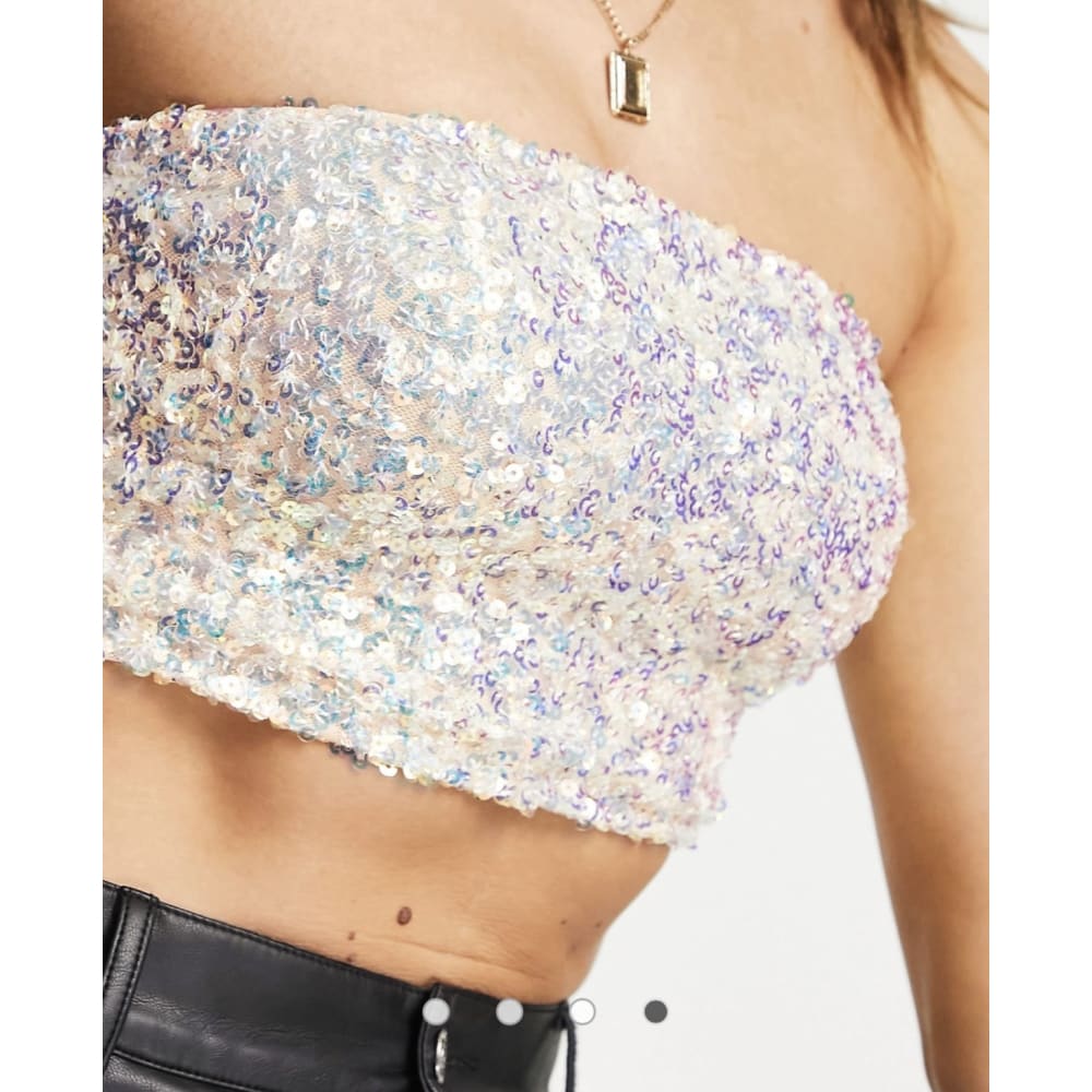 Miss selfridge size 12 festival mermaid sequin bandeau top in pink - clothing tops clothing & fashion - top womenās