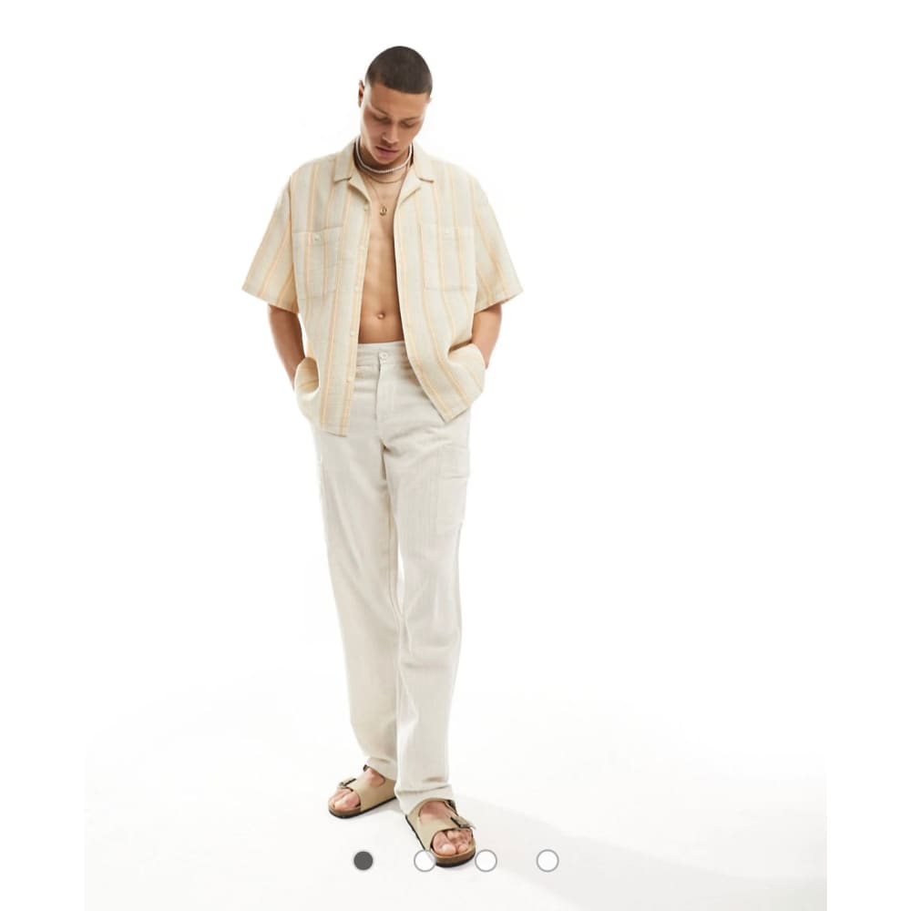 Asos design w26 l32 textured relaxed trousers in light beige - pants bottoms - clothing & fashion - men - trouser men’s