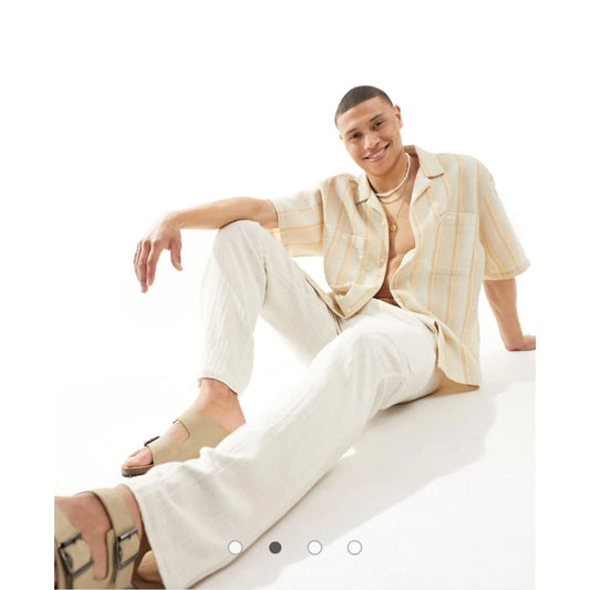 Asos design w26 l32 textured relaxed trousers in light beige - pants bottoms - clothing & fashion - men - trouser men’s