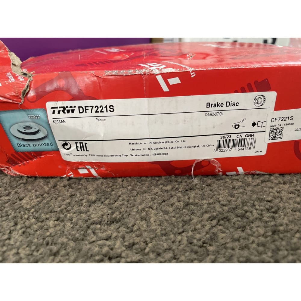 Trw disc brake rotor 257.2mm x 24 min - df7221s - motor vehicle braking car parts & accessories - disc brake rotor car