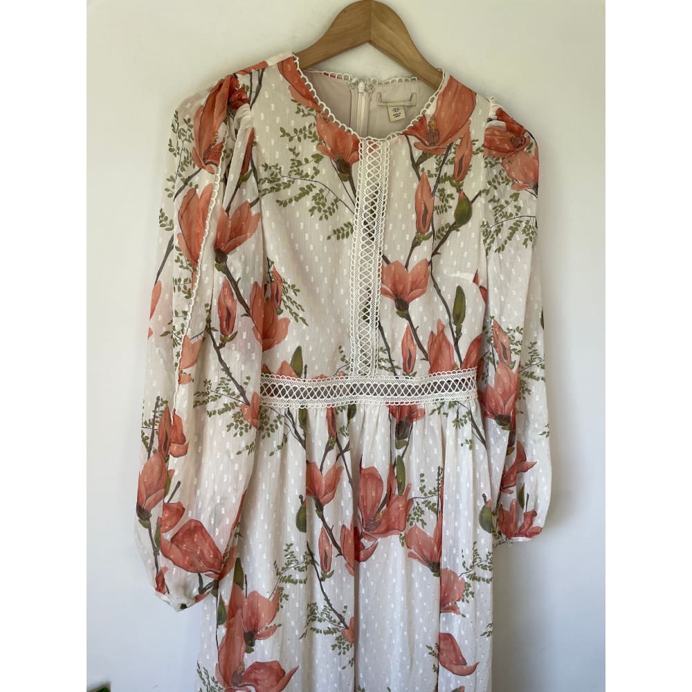 Oasis size 10 magnolia floral lace chiffon dress – brand new cut label - dresses bnew label cut branded clothing