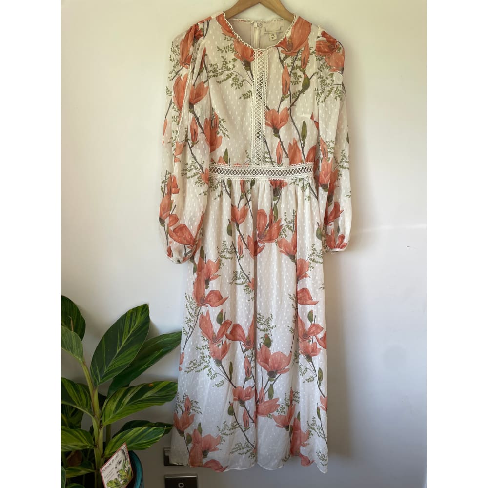 Oasis size 10 magnolia floral lace chiffon dress – brand new cut label - dresses bnew label cut branded clothing