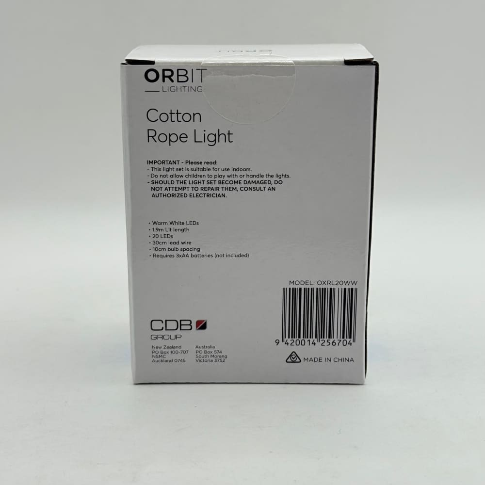 Orbit lighting cotton rope light - 1.9m lit length - battery - light ropes & strings