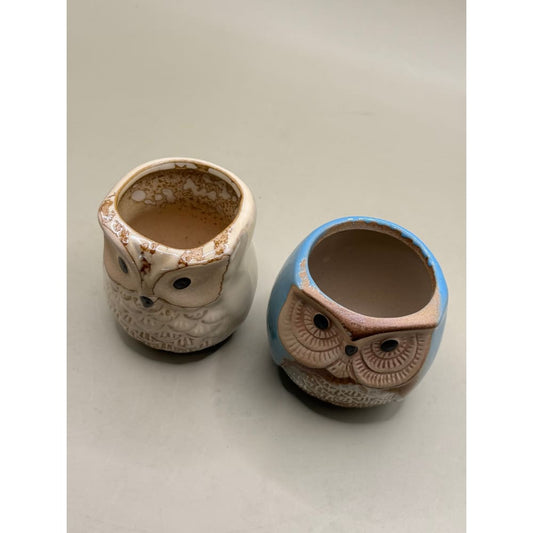 Set of 2 mini owl ceramic planters - planters home&living materials