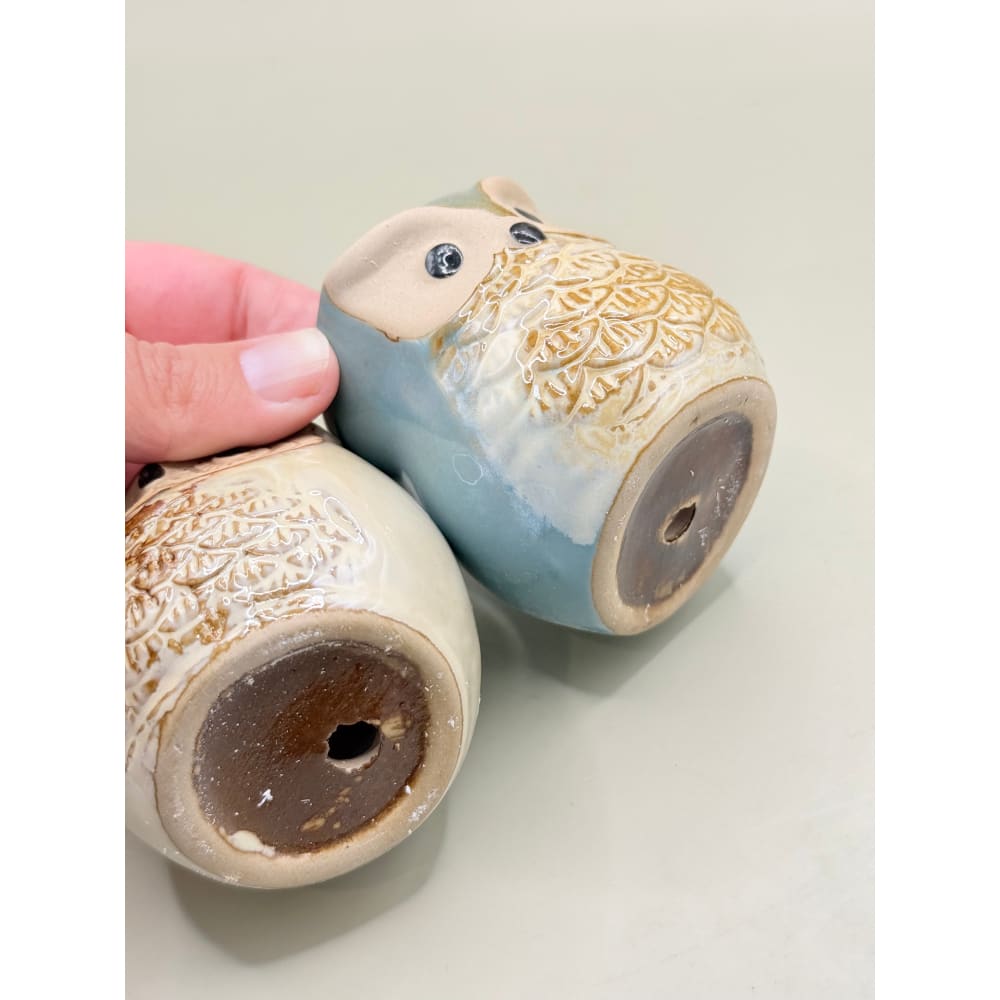 Set of 2 small whimsical owl succulent planter set - planters home&living materials