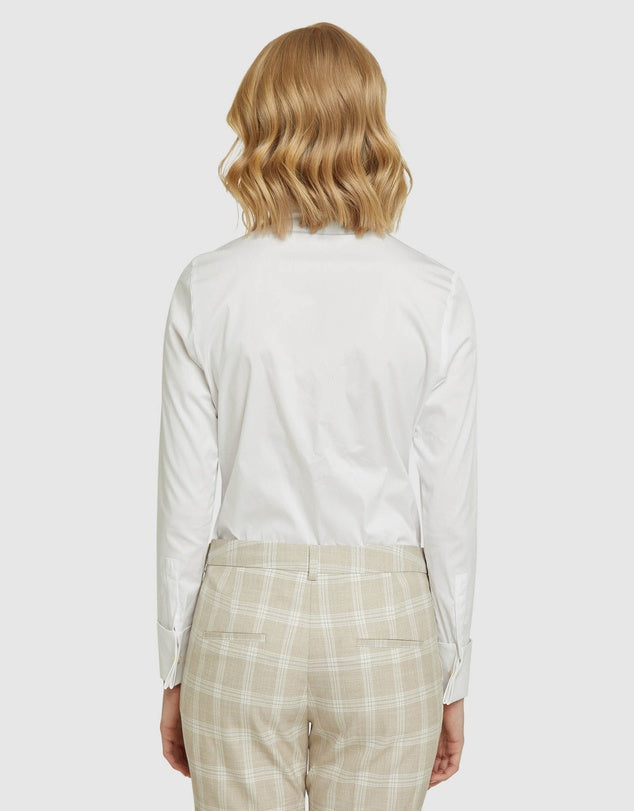 Oxford angel french cuff stretch shirt – white size 8 - shirts top women’s apparel