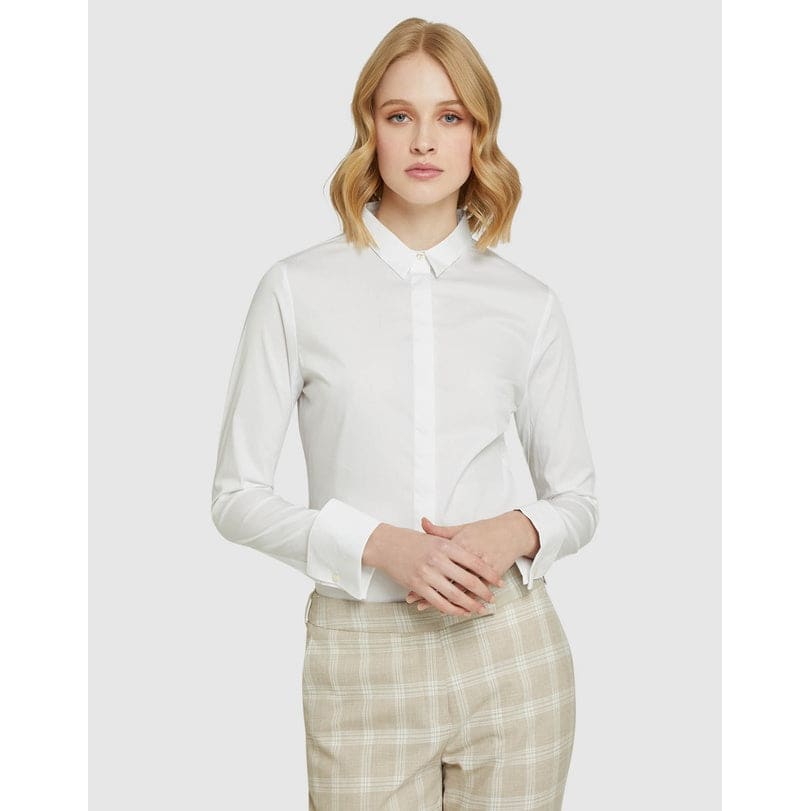 Oxford angel french cuff stretch shirt – white size 8 - shirts top women’s apparel