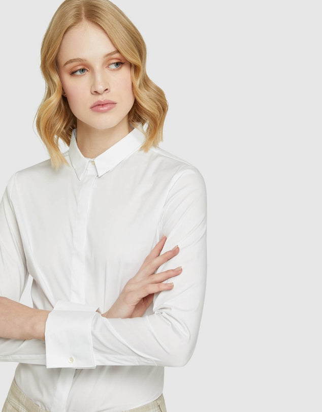 Oxford angel french cuff stretch shirt – white size 8 - shirts top women’s apparel