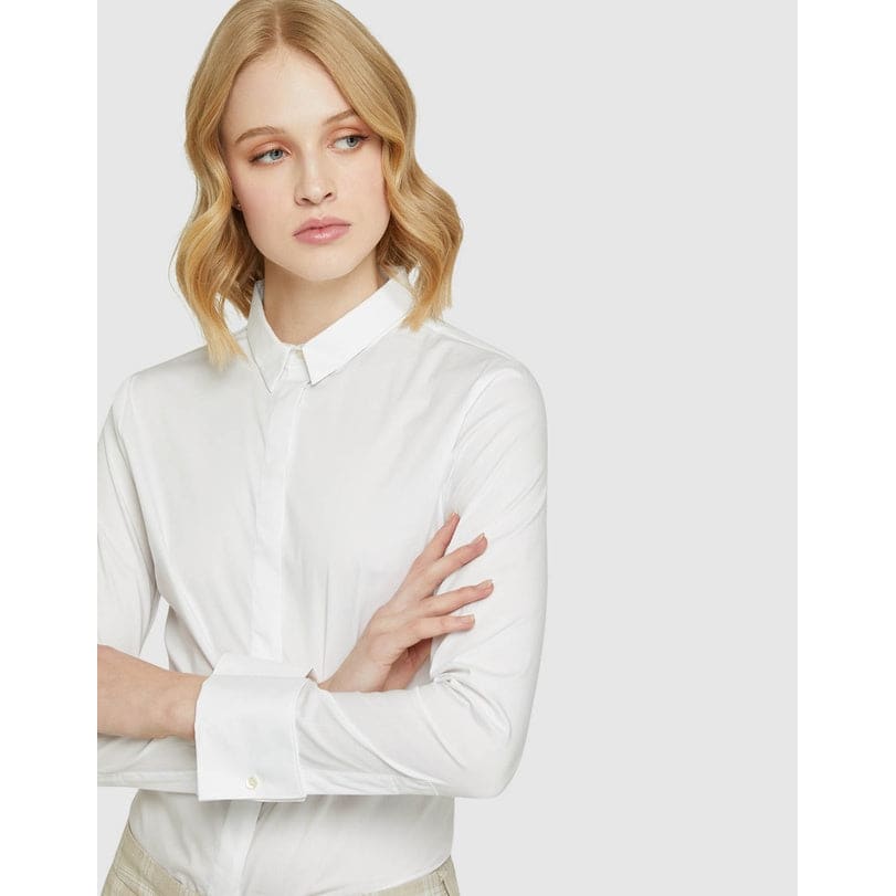 Oxford angel french cuff stretch shirt – white size 8 - shirts top women’s apparel