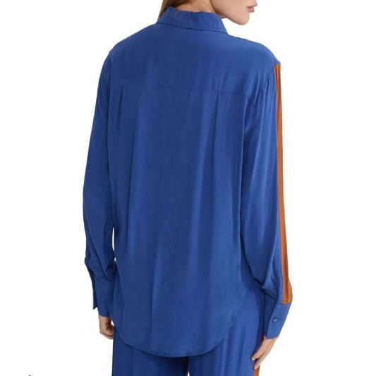 Oxford petra contrast panel shirt - blue size 8 rrp $169 - shirts clothing & fashion - long sleeve - top women’s apparel