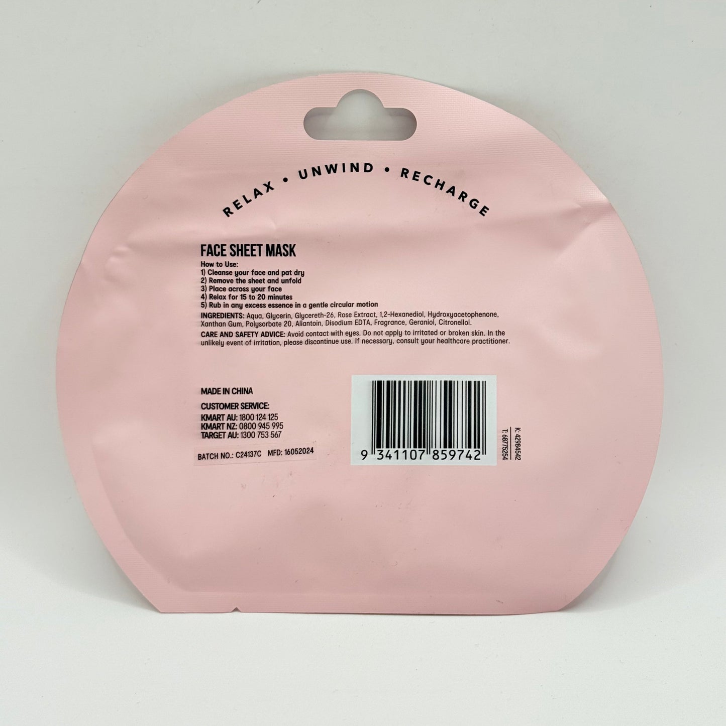 Oxx skincare rose hydrating sheet mask 20ml - skin care masks & peels health and wellness