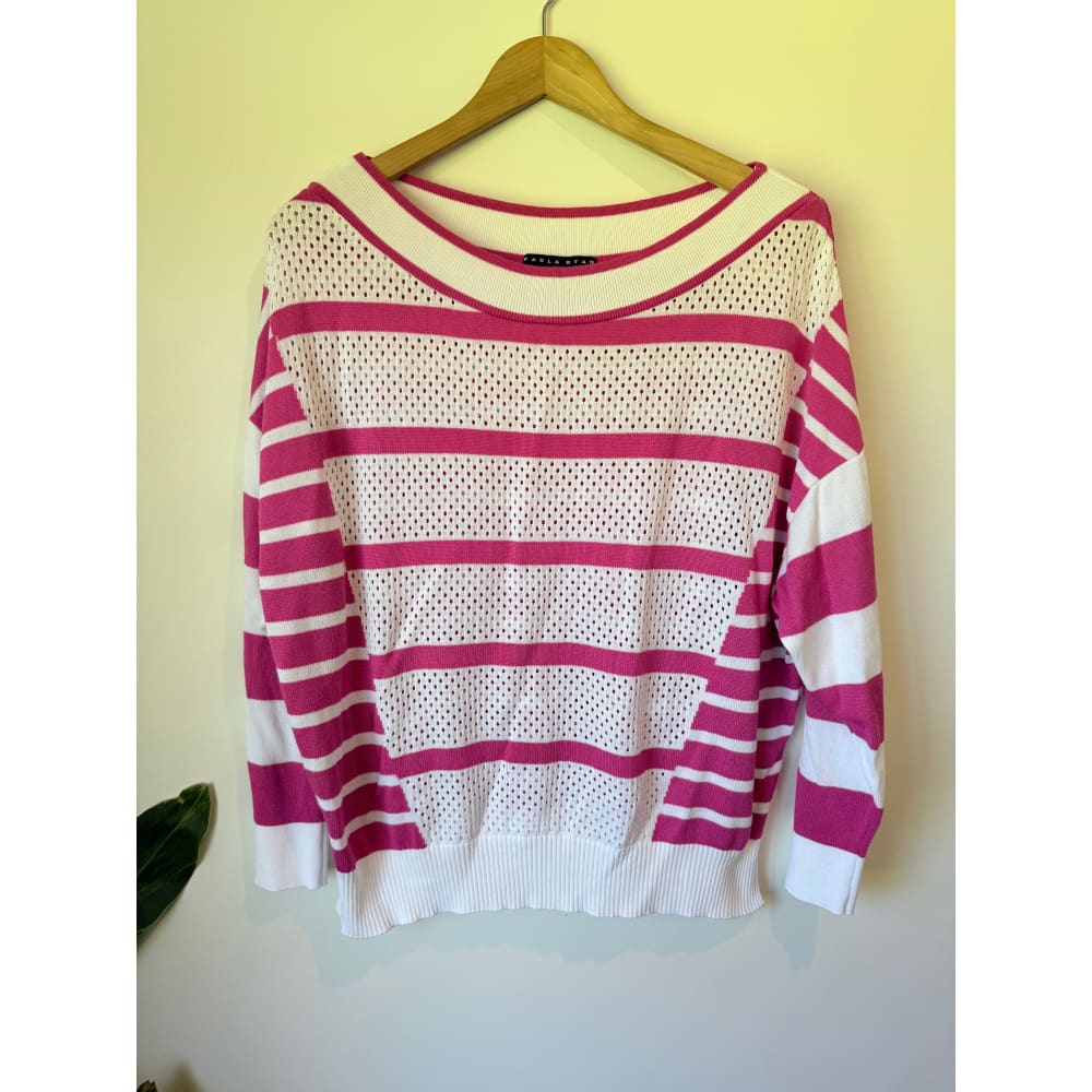 Paula ryan size m stripe boat neck sweater - rose/white rrp $540.00 - sweaters top women’s apparel