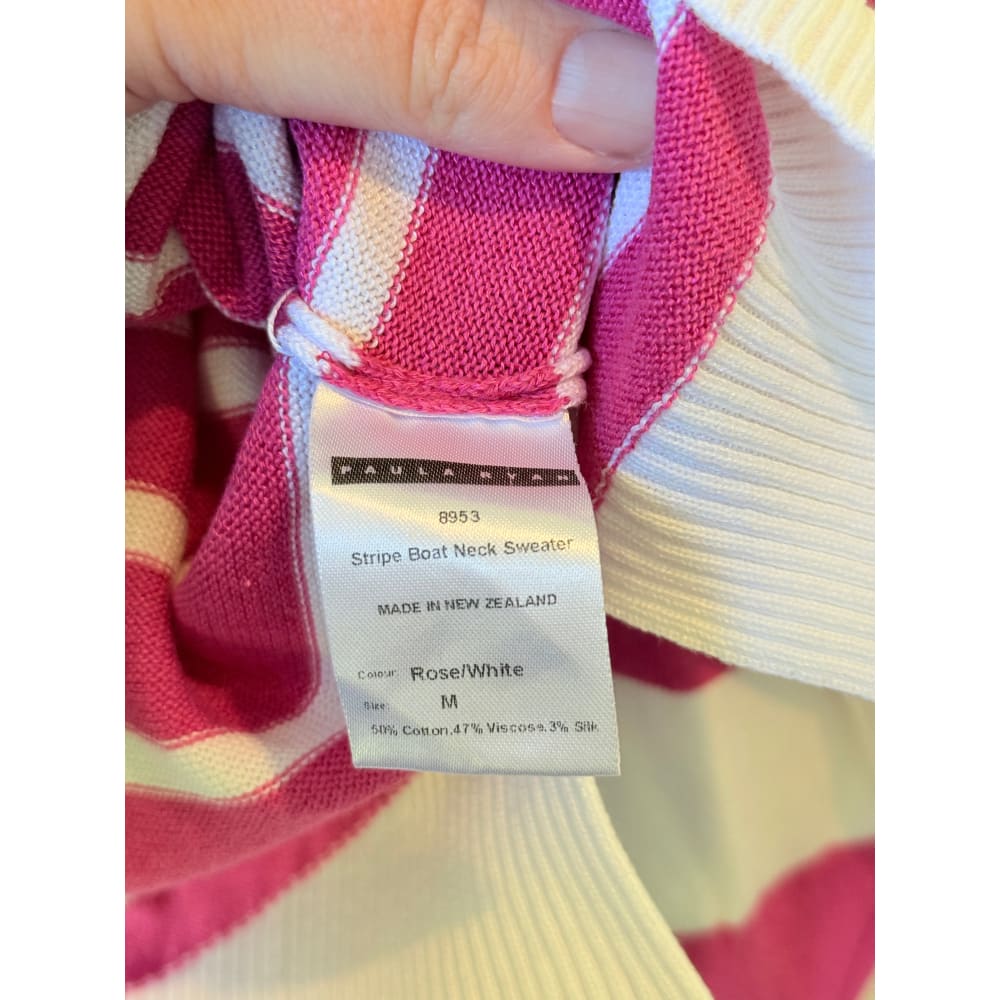 Paula ryan size m stripe boat neck sweater - rose/white rrp $540.00 - sweaters top women’s apparel