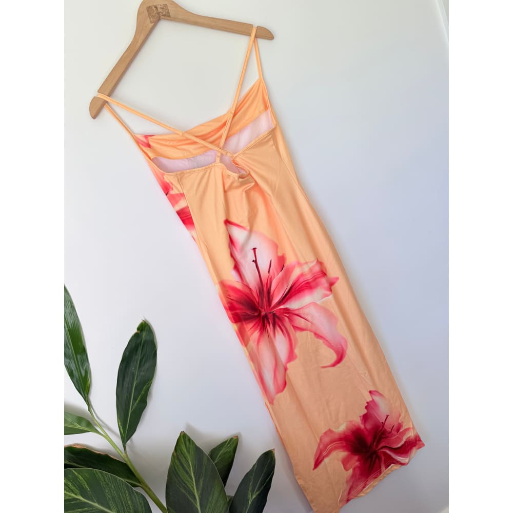 Shein size m peach floral print slip dress - dresses top womenās apparel