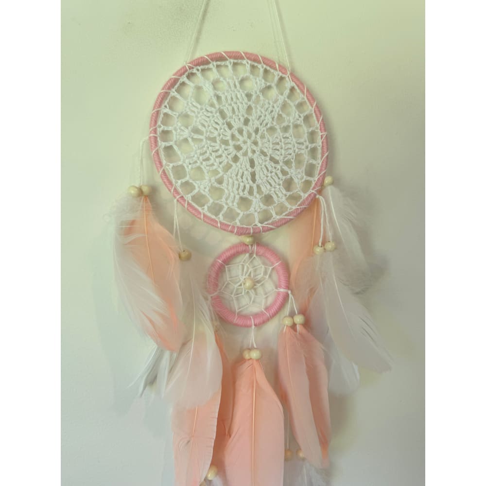 Pink & white feathered dreamcatcher - dreamcatchers home&living materials