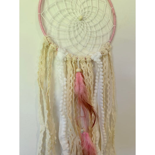 Boho lace & pink feather dreamcatcher - dreamcatchers home&living materials