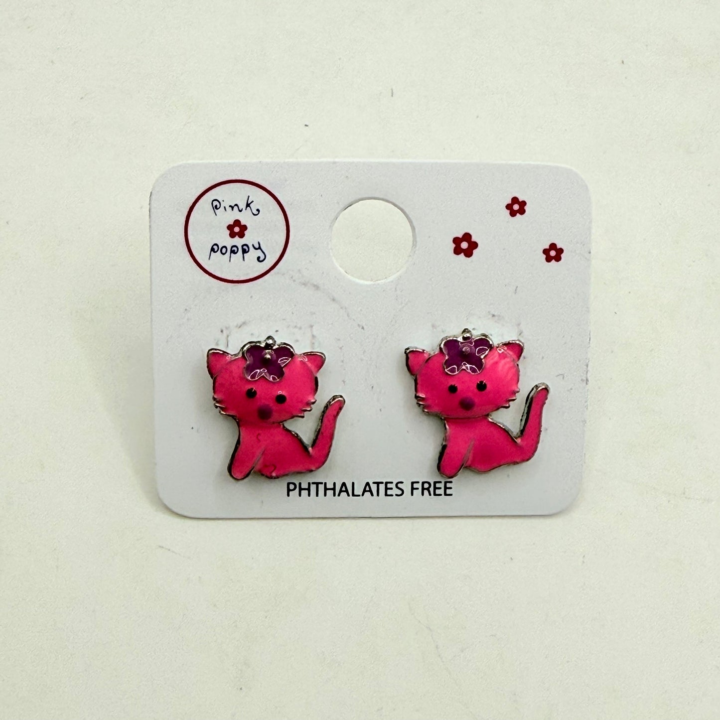 Pink poppy girl’s earrings - cat style 1 - earrings baby accessories children’s apparel