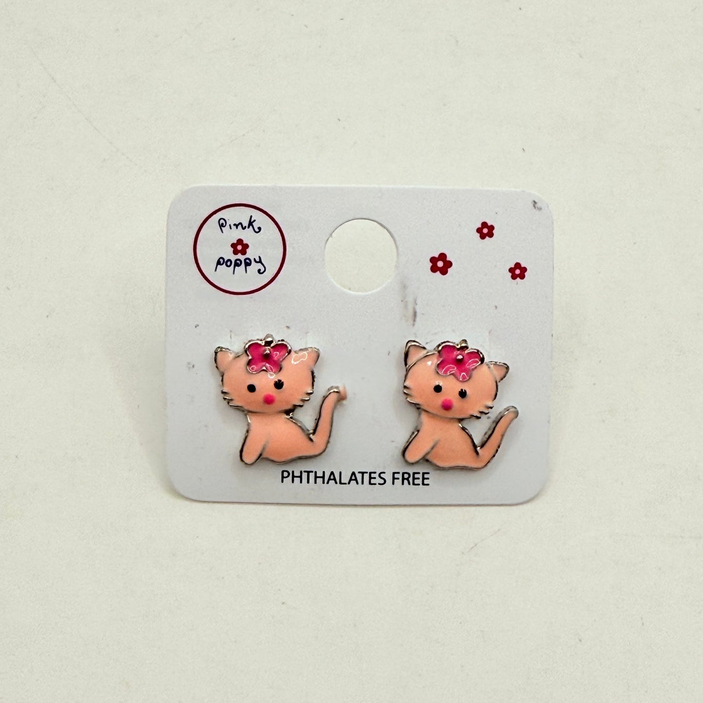 Pink poppy girl’s earrings - cat style 2 - earrings baby accessories children’s apparel