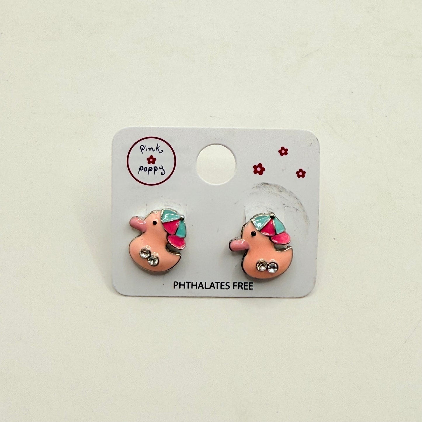 Pink poppy girl’s earrings - duck style 1 - earrings baby accessories children’s apparel