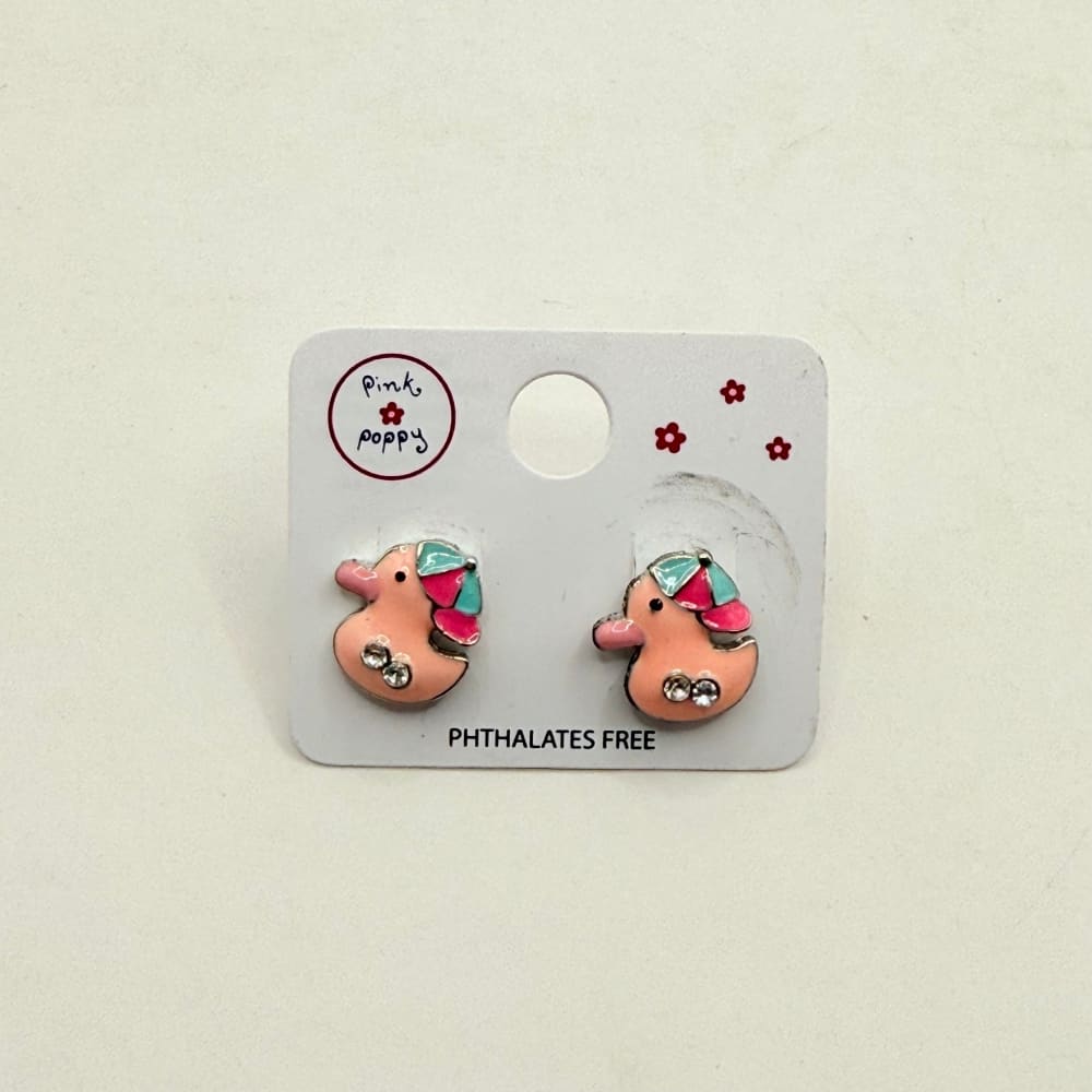 Pink poppy girl’s earrings - duck style 1 - earrings baby accessories children’s apparel