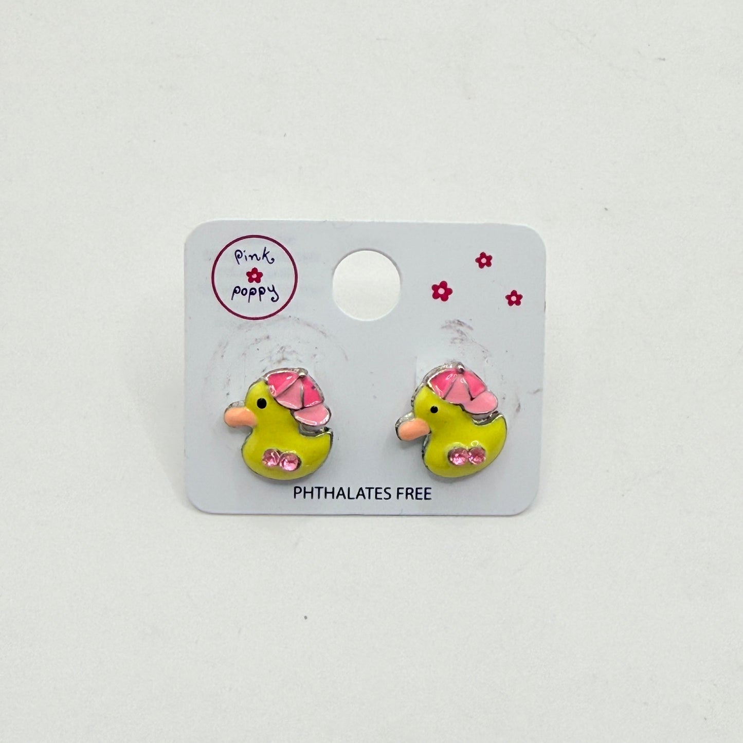 Pink poppy girl’s earrings - duck style 2 - earrings baby accessories children’s apparel