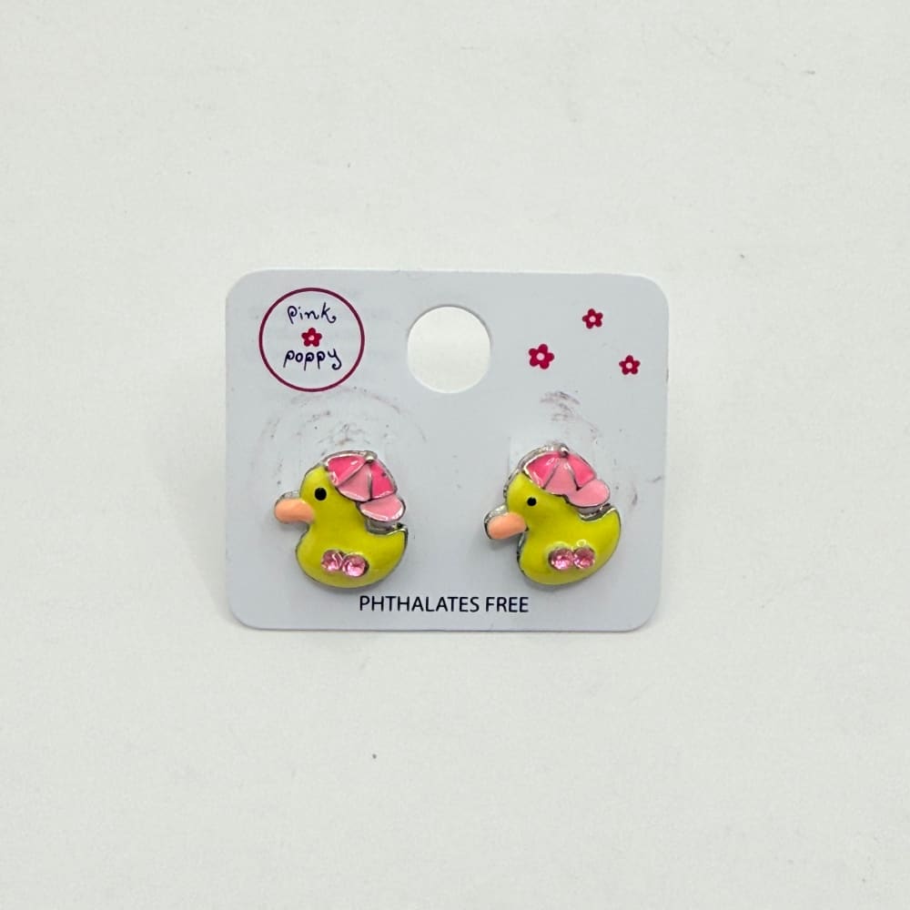 Pink poppy girl’s earrings - duck style 2 - earrings baby accessories children’s apparel