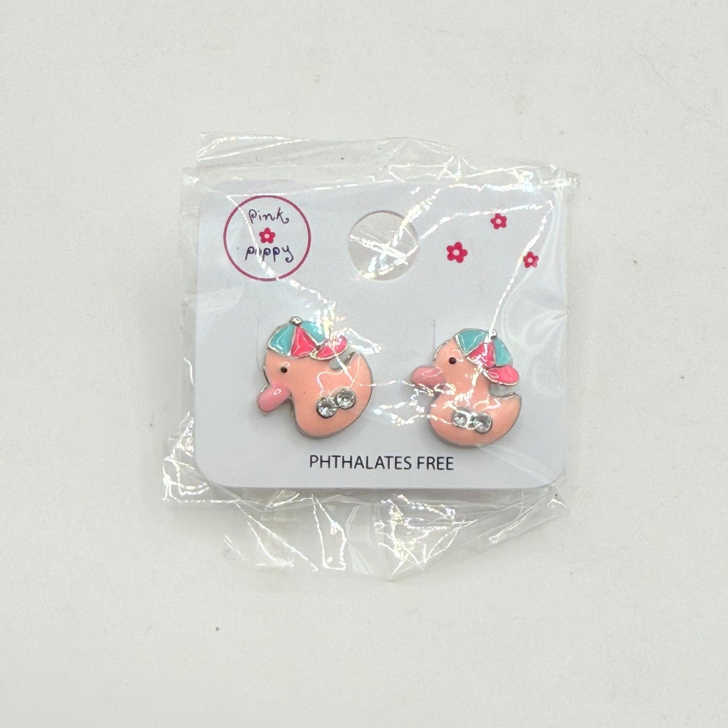 Pink poppy girl’s earrings - duck style 3 - earrings baby accessories children’s apparel