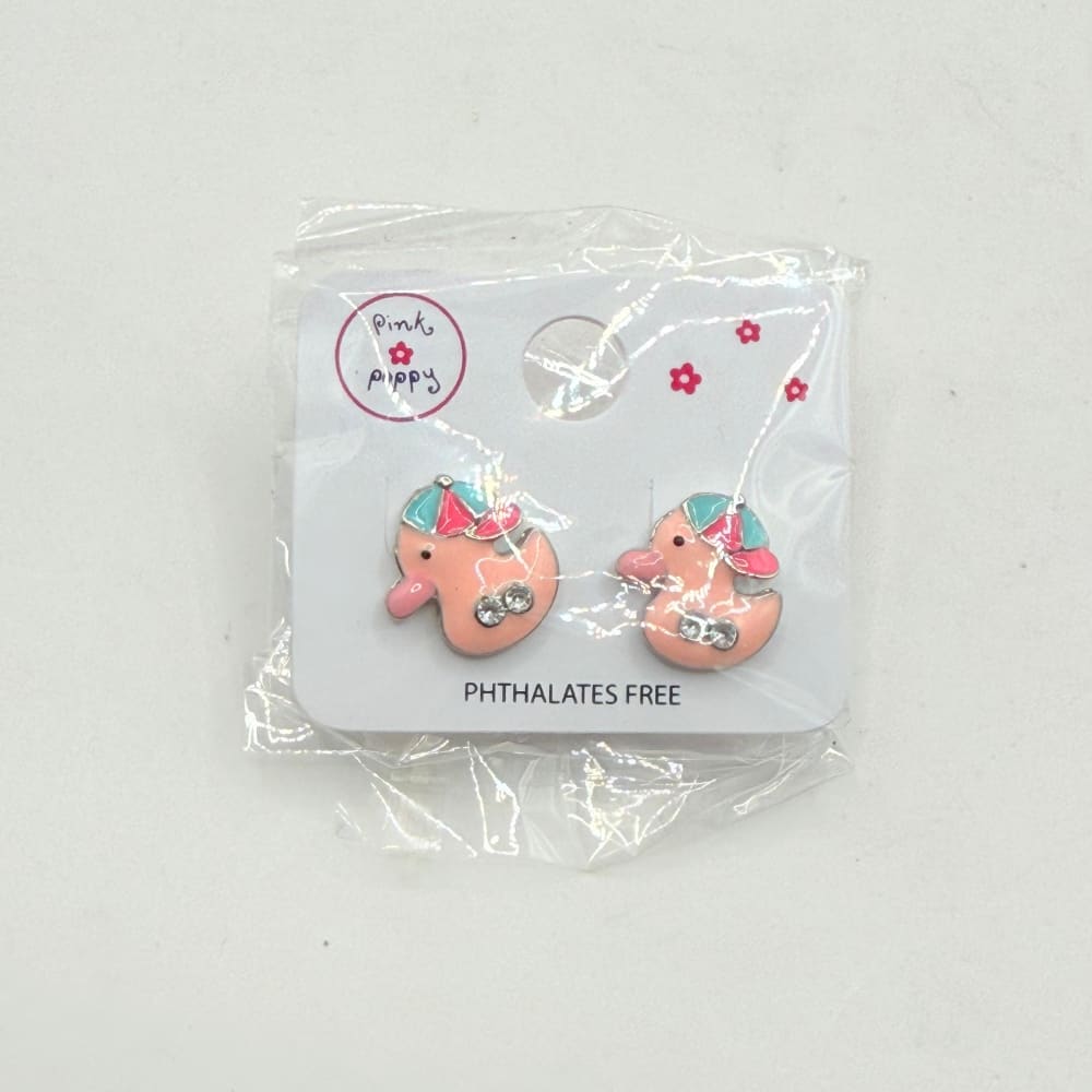 Pink poppy girl’s earrings - duck style 3 - earrings baby accessories children’s apparel
