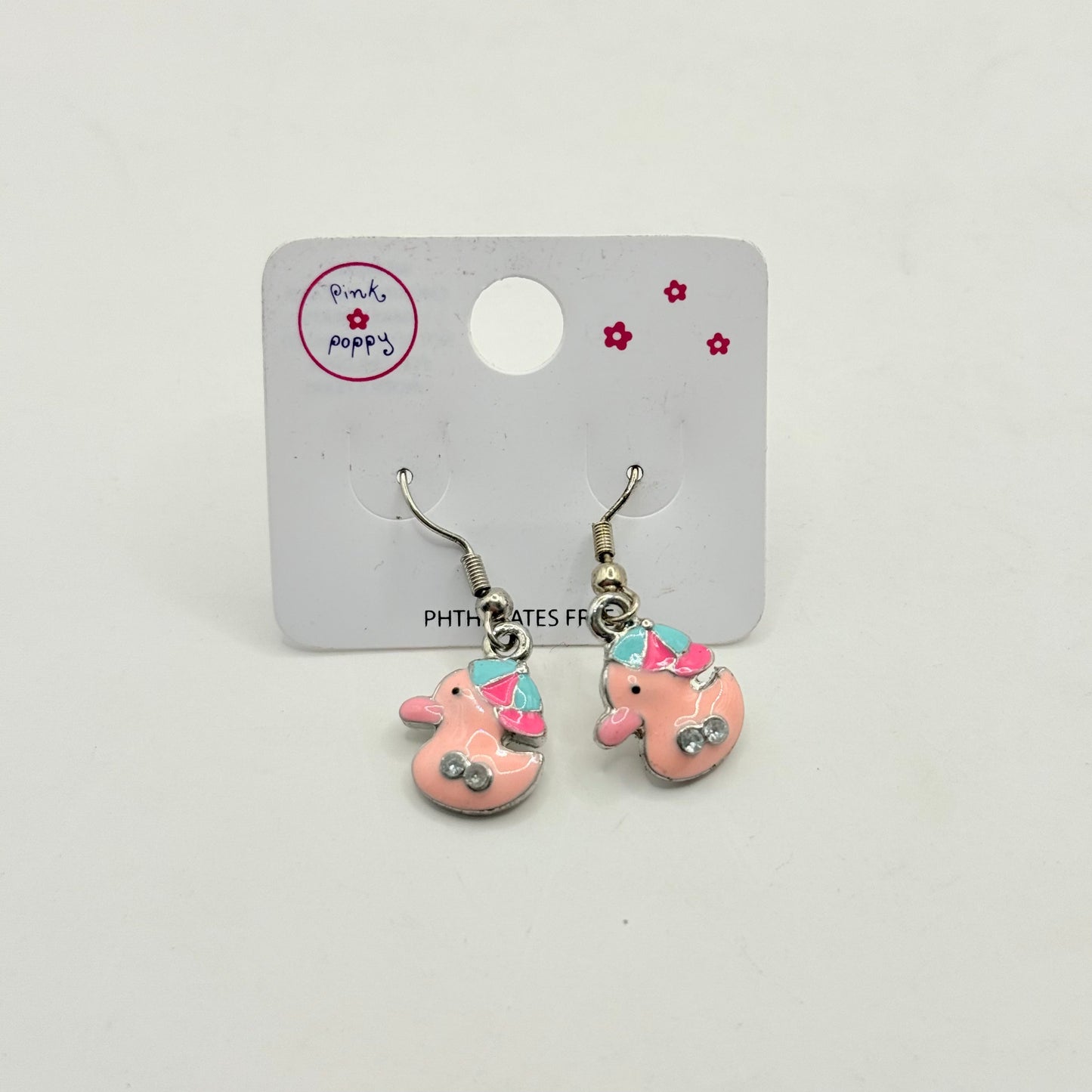 Pink poppy girl’s earrings - duck style 5 - earrings baby accessories children’s apparel
