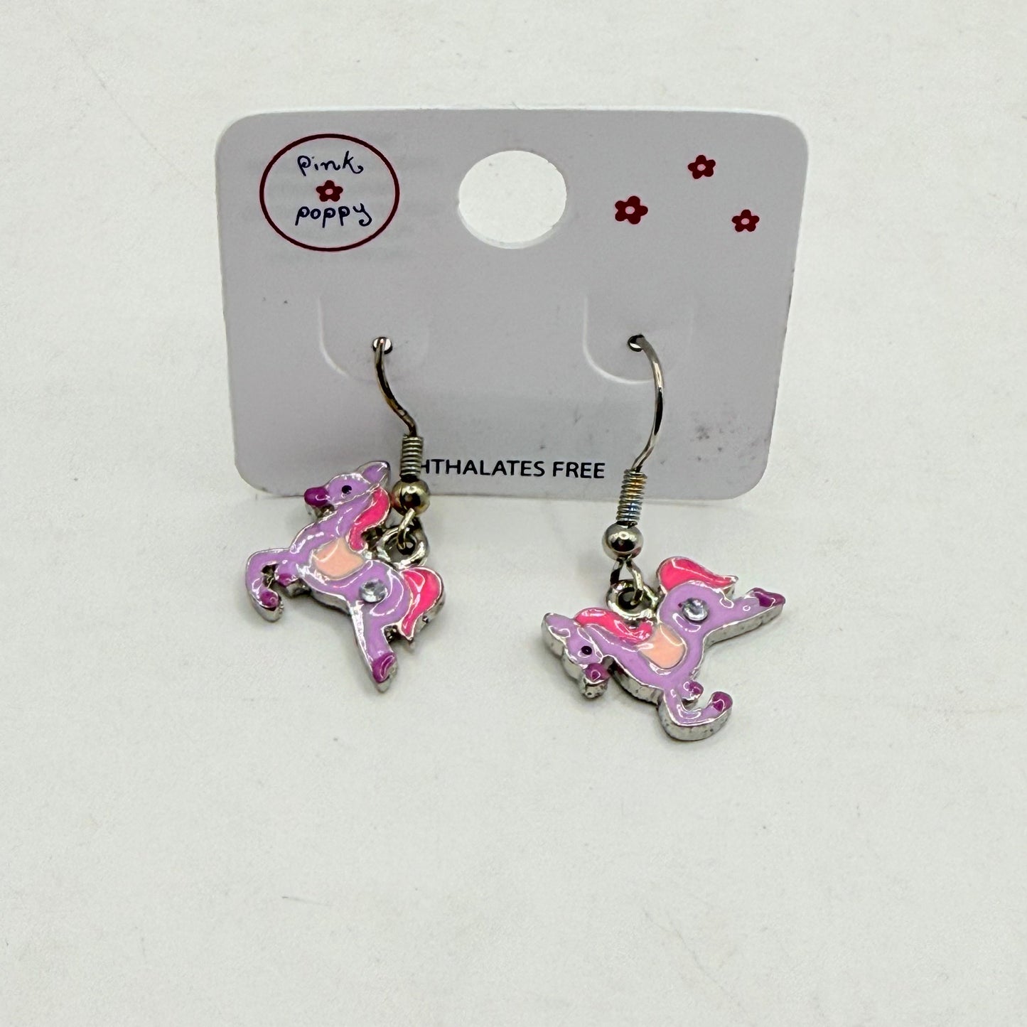 Pink poppy girl’s earrings - horse style 2 - earrings baby accessories children’s apparel