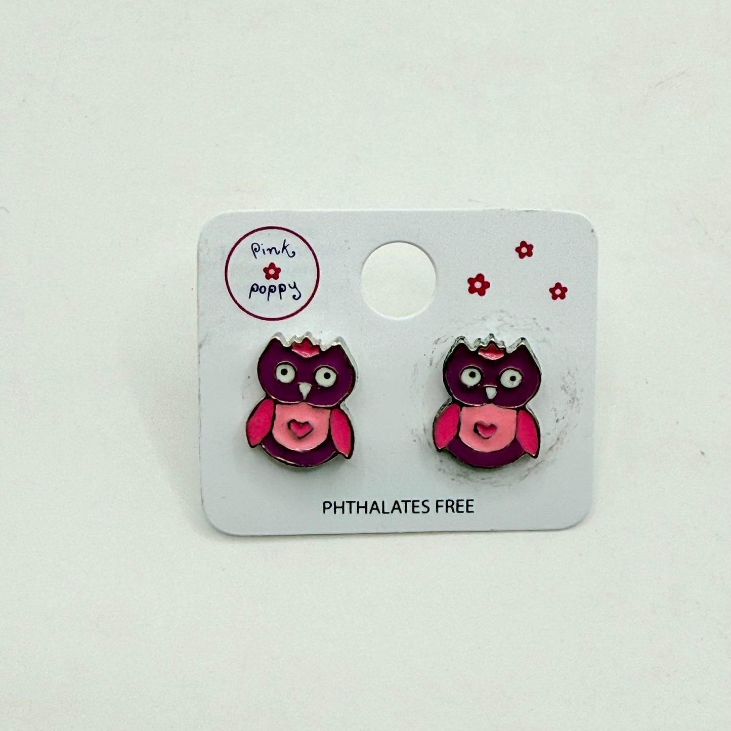 Pink poppy girl’s earrings - owl style 1 - earrings baby accessories children’s apparel