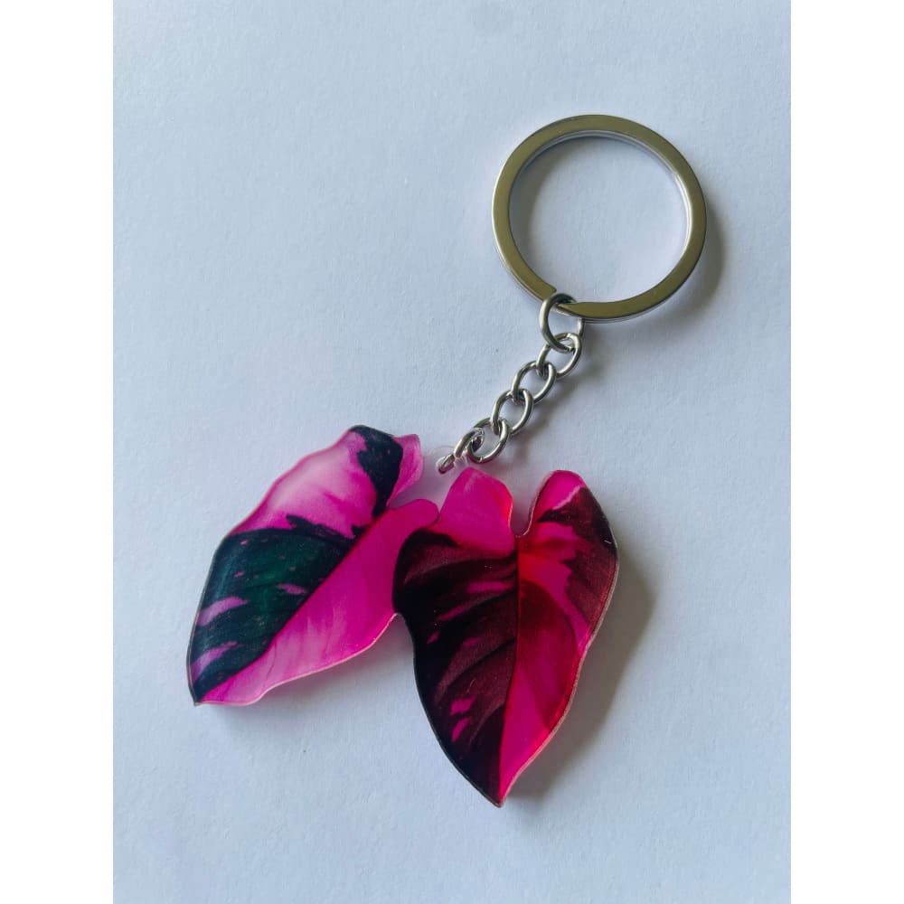 Double pink princess philodendron leaf keychain set - keychains home&living materials