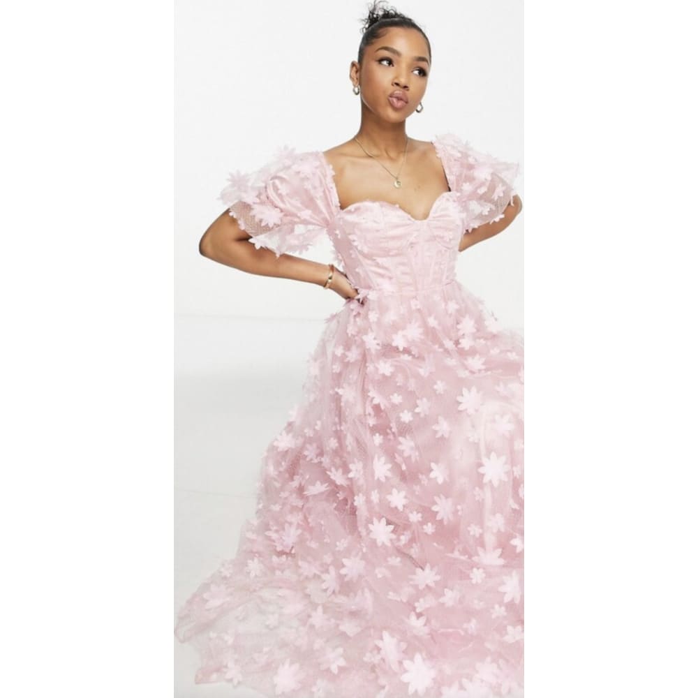 Maya maxi size 6 3d flower corset maxi dress in pink - dresses clothing & fashion - dresses women’s apparel
