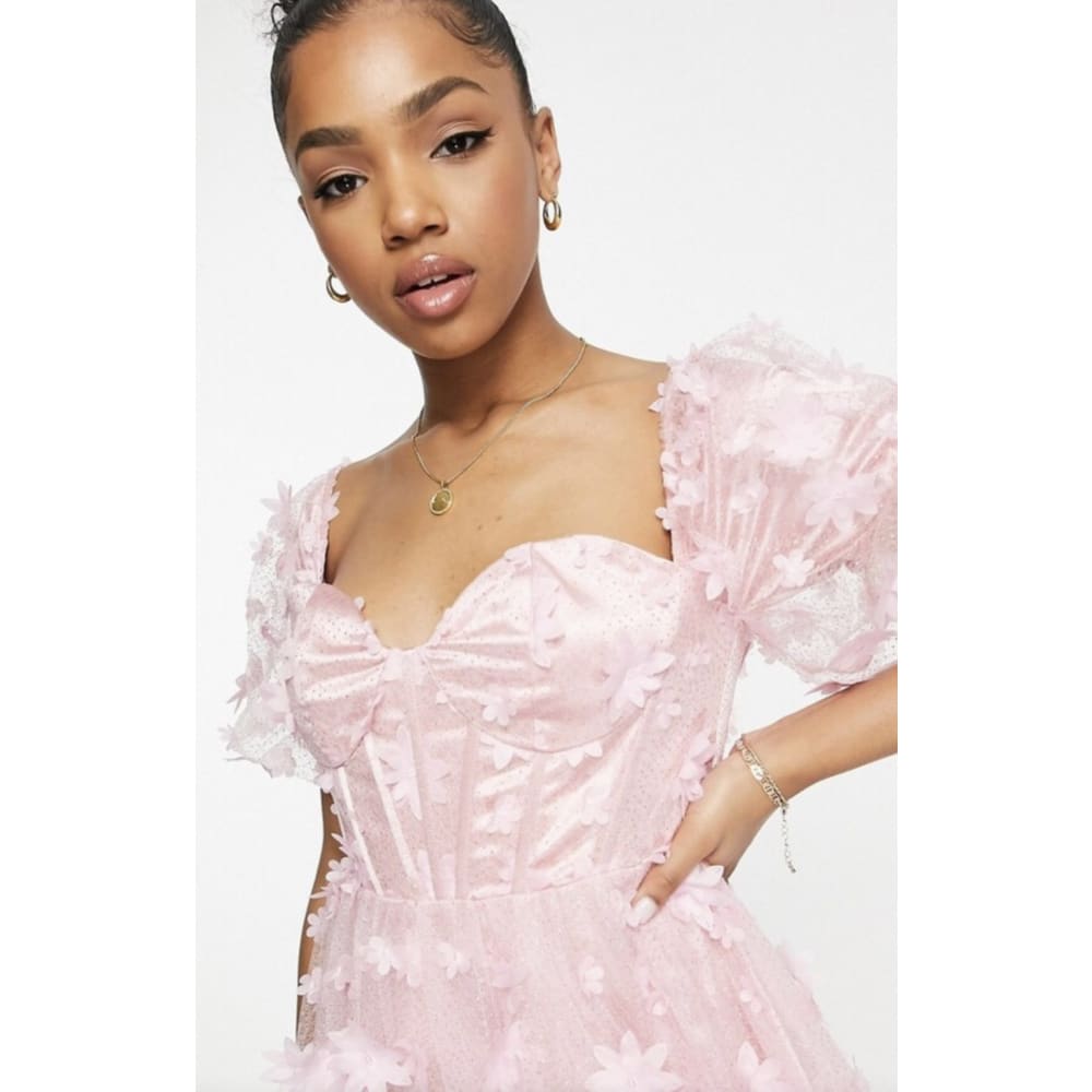 Maya maxi size 6 3d flower corset maxi dress in pink - dresses clothing & fashion - dresses women’s apparel