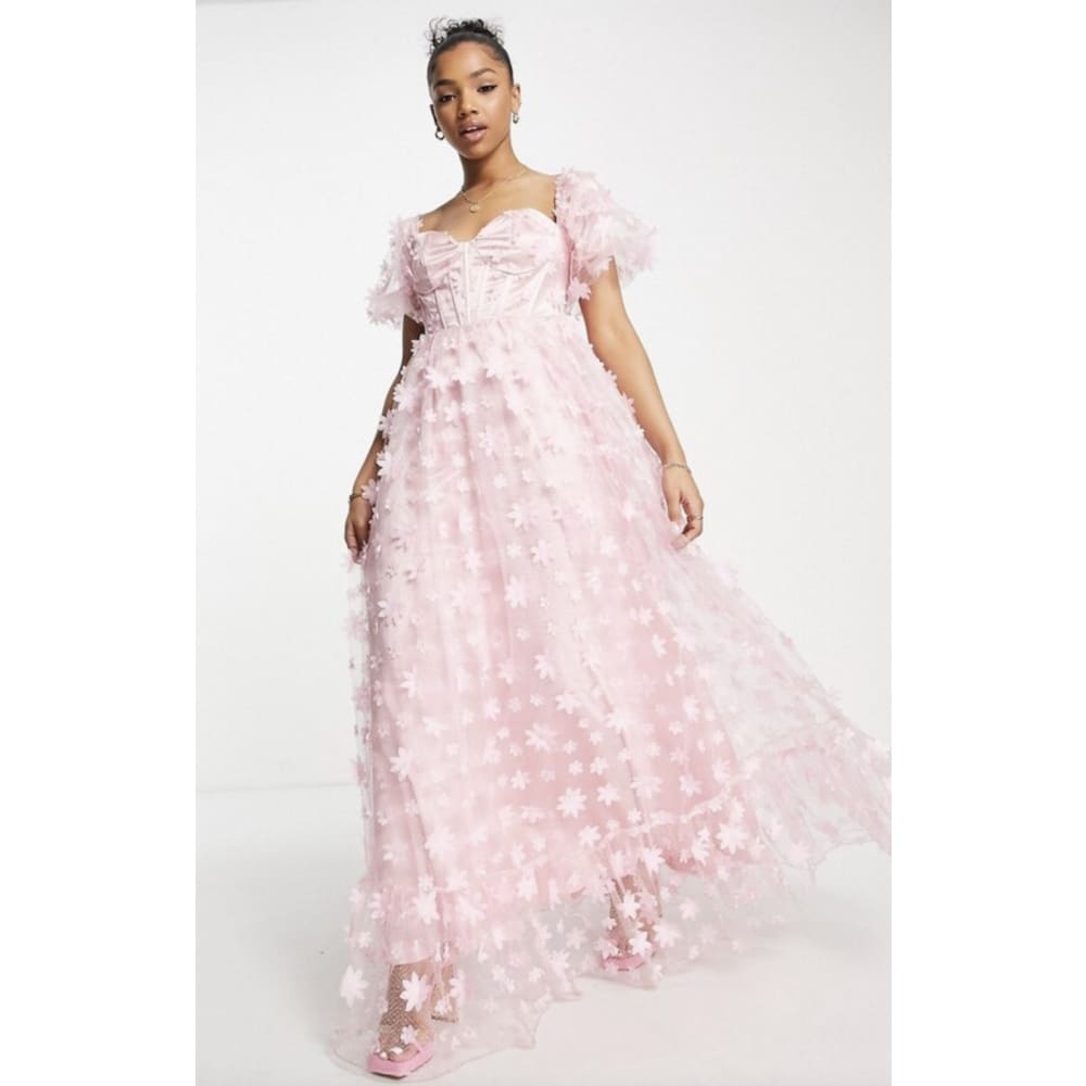 Maya maxi size 6 3d flower corset maxi dress in pink - dresses clothing & fashion - dresses women’s apparel