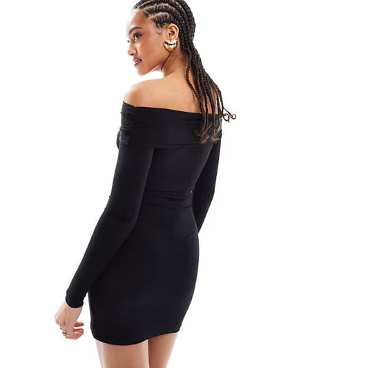 Pull&bear black long sleeve bardot neckline mini dress size large - dresses clothing & fashion - condition: used