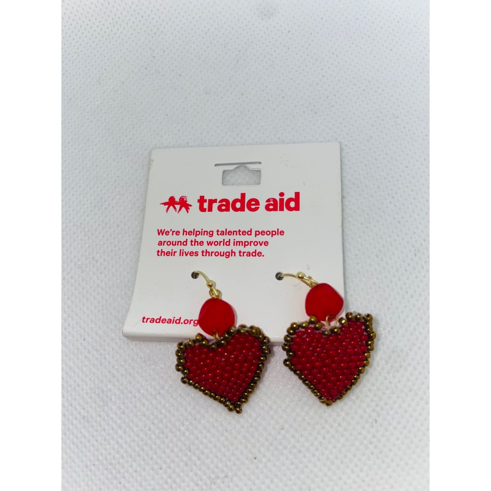 Trade aid red heart beaded earrings - earrings earrings - jewelry fashion accessories
