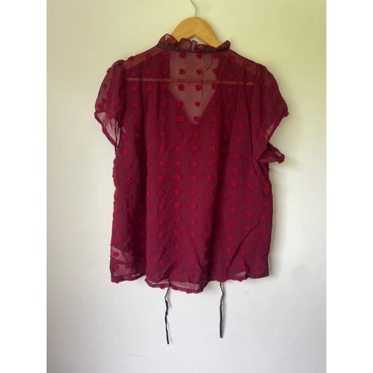 Shein size l elegant sheer red polka dot blouse - clothing tops blouse - clothing & fashion - short sleeve women’s