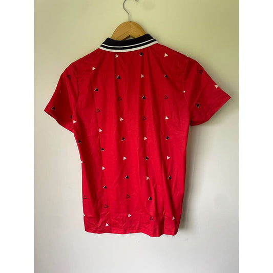 Shein size 13-14y red polo shirt with triangular print and contrast collar - clothing tops baby clothing - clothing &