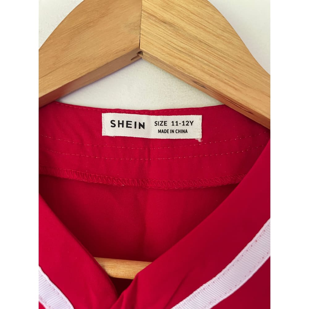 Shein 11-12y classic red varsity button-up look top with ’r’ patch - clothing tops baby clothing - clothing & fashion