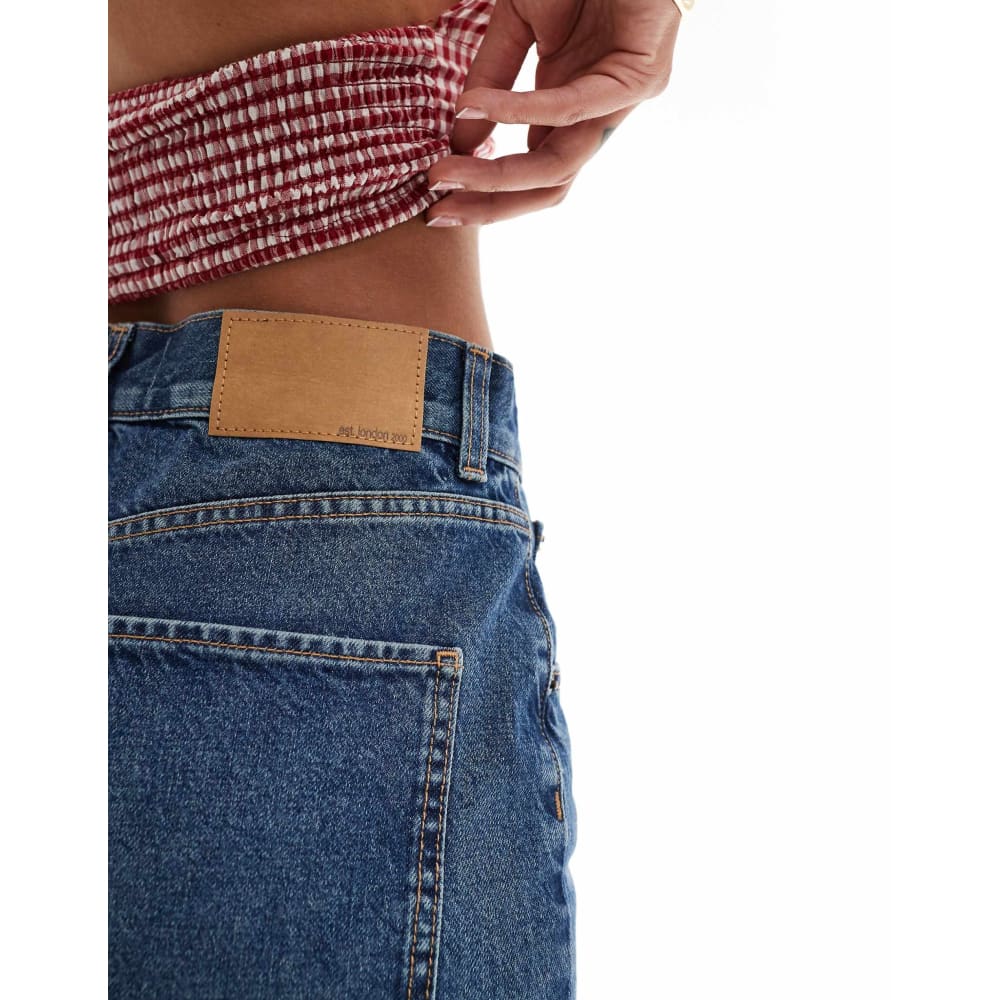 Asos design size w34 l32 loose jeans with deep turn up cuff in mid blue - jeans bottom womenâs apparel