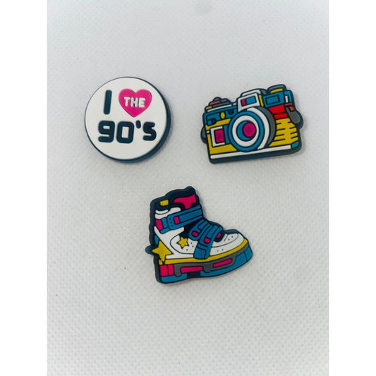 3x retro 80s & 90s shoe charms - 90s - shoe accessories clogs - shoe accessories - shoe charms fashion accessories