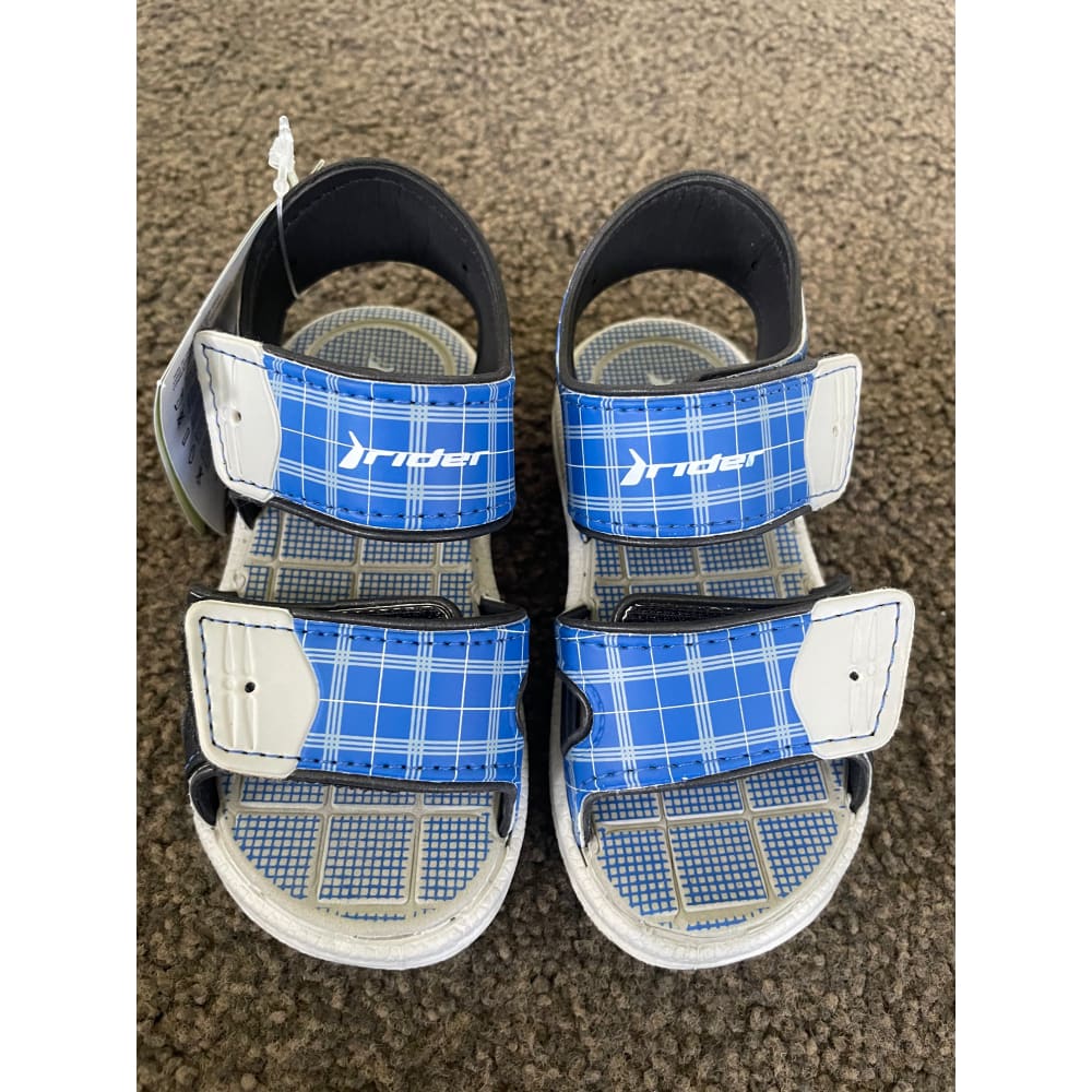Rider comfort baby sandals – size 9 | adjustable lightweight & beach-ready fun - checkered blue - baby & toddler