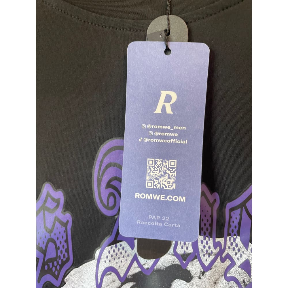 Romwe black printed tee size m - t-shirts clothing & fashion - men - t-shirt - tops men’s apparel