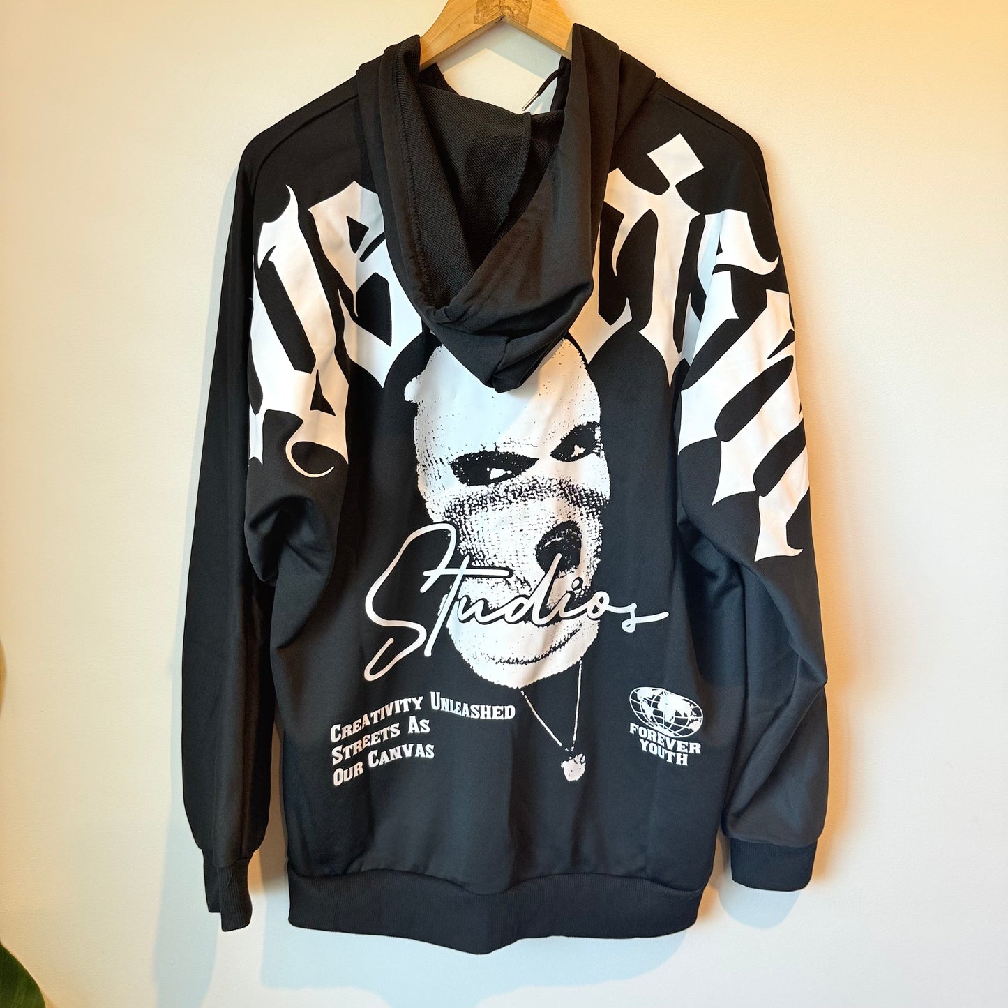 Romwe size large graphic print full-zip hoodie - hoodies tops men’s apparel