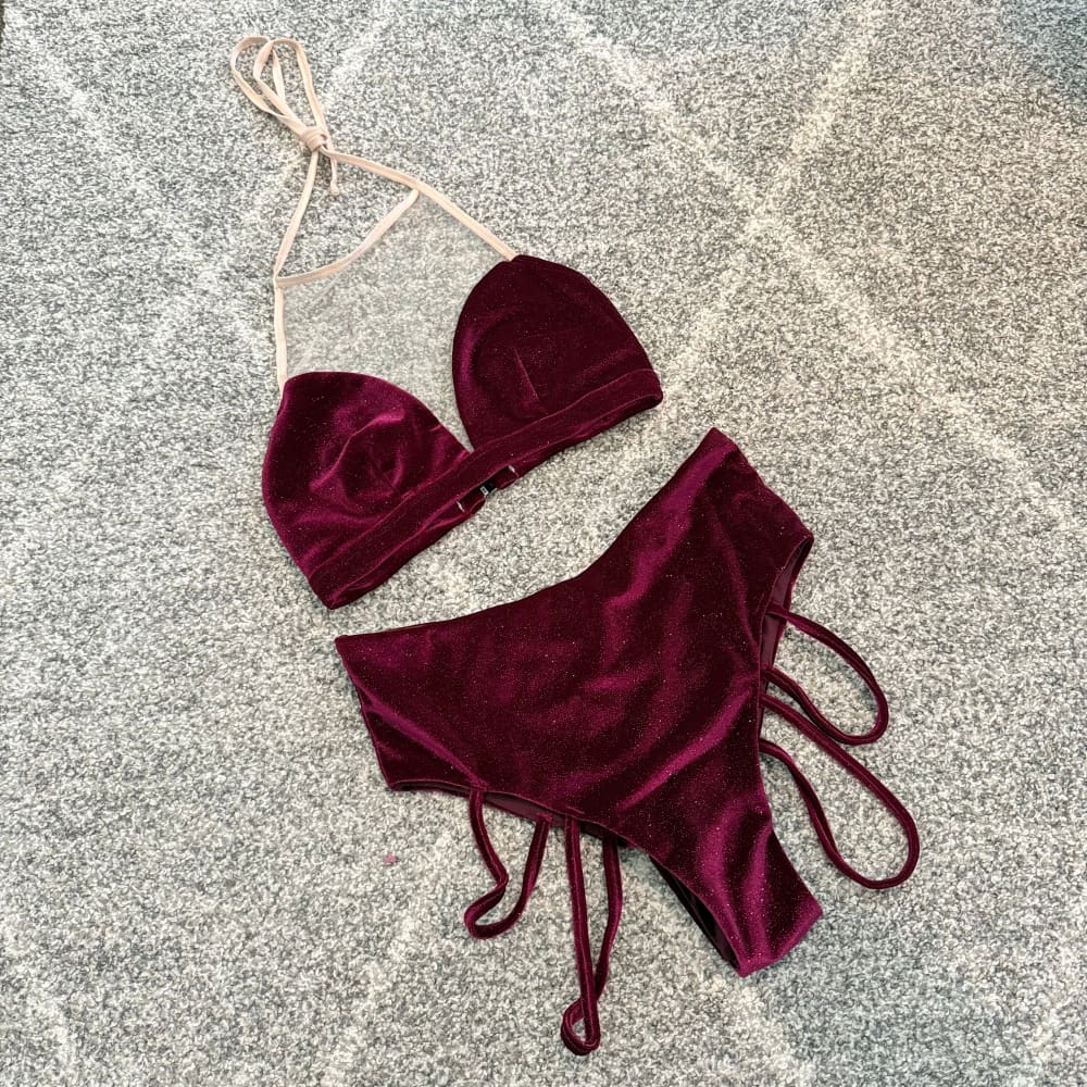 Rose polewear shimmering velvet two-piece set - size m top / size l bottom - activewear special categories womenâs