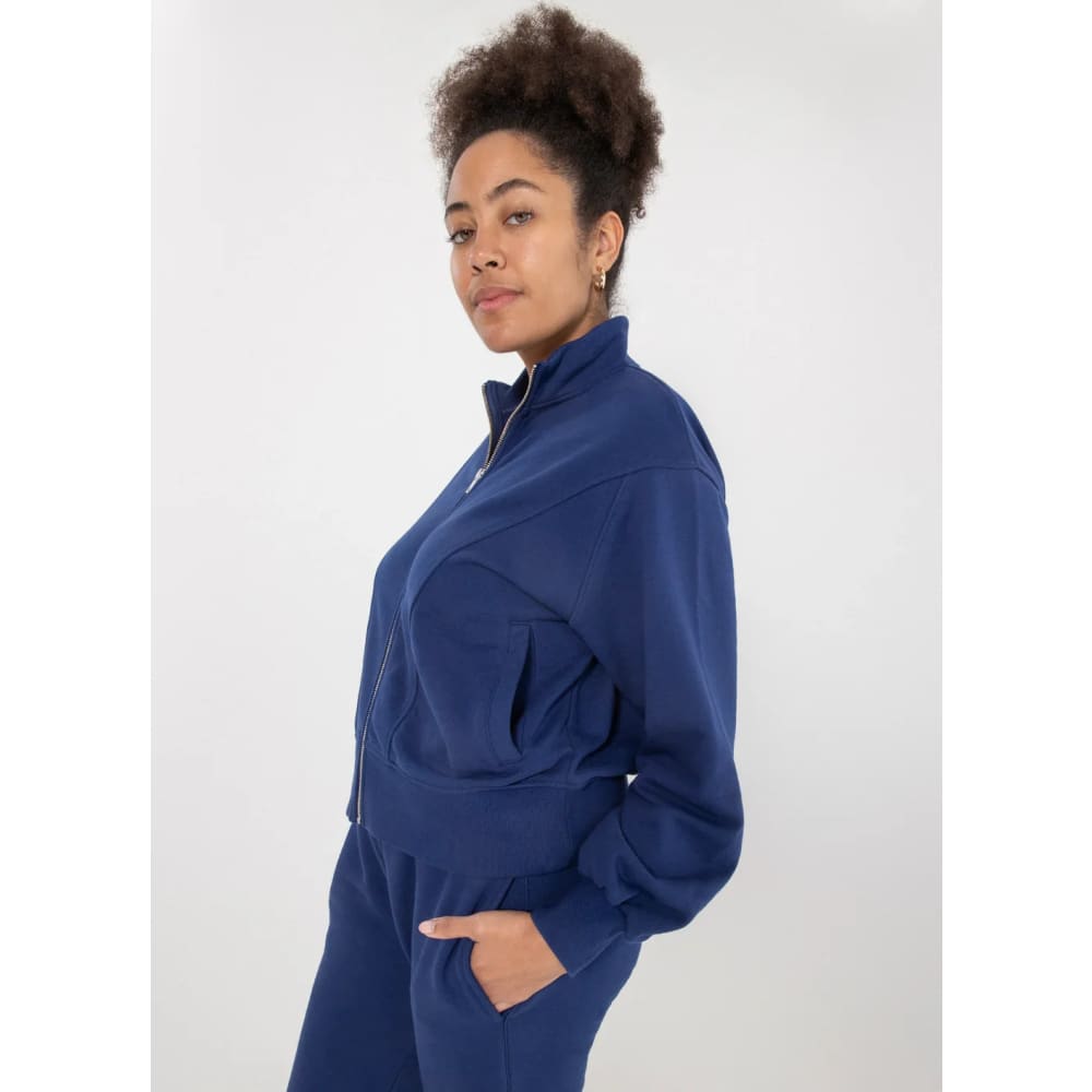 Royàl navy zipped up jacket – size 2xl | sleek practical & ready to layer - coats & jackets top women’s apparel