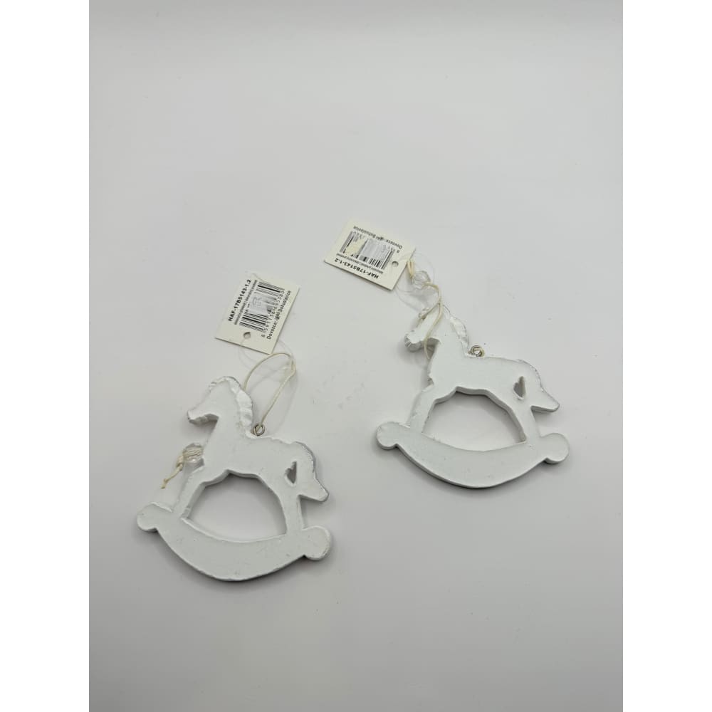 Pair of rustic rocking horse christmas tree ornaments - white - holiday ornaments seasonal & holidays decorations
