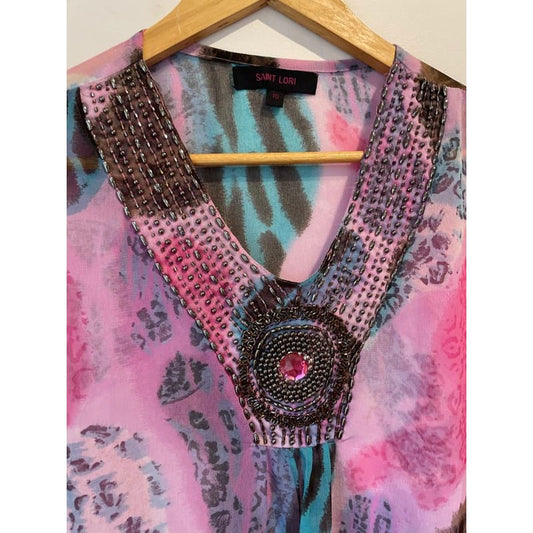 Saint lori size 10 kaftan / beach cover up - cover ups blouse - clothing & fashion - condition: used - short sleeve